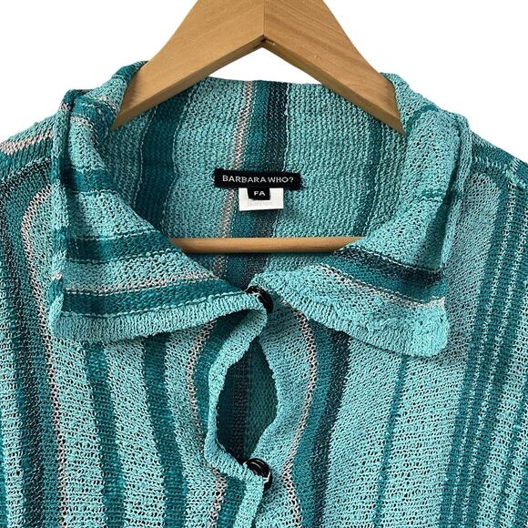 Knit Striped Blue Poncho OS Barbara Who? Fringe Lagenlook - Picture 2 of 10